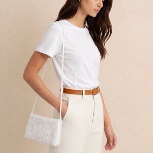 Vintage NYT LITES White Satin Beaded Bridal Elegant Evening Purse Bag Dressy